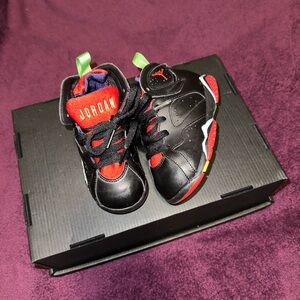 Jordan Kids Black and Red Sneakers with Green Accents
